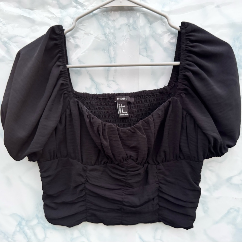Forever 21 Black Puff Sleeve Blouse